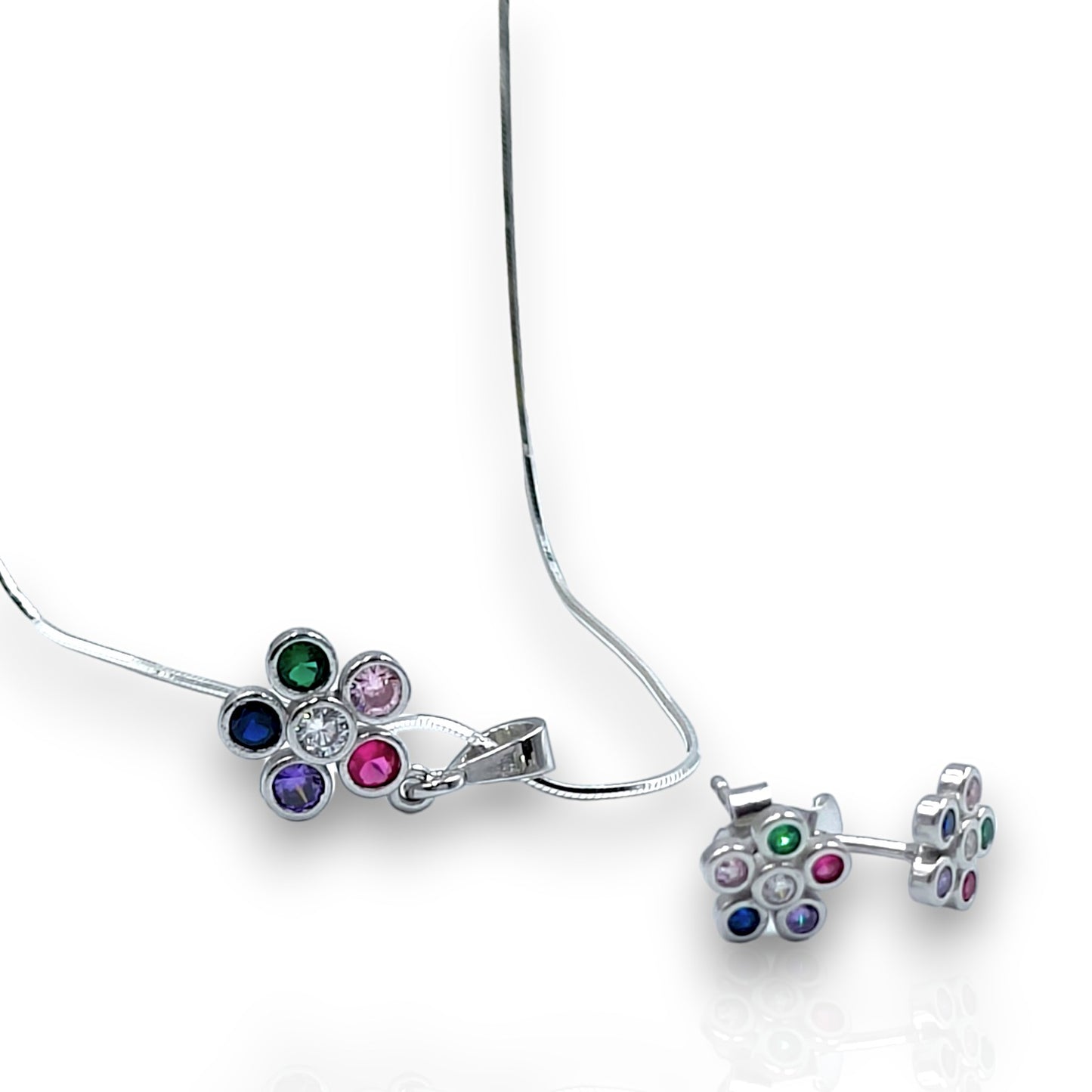 Set din argint, flori multicolore