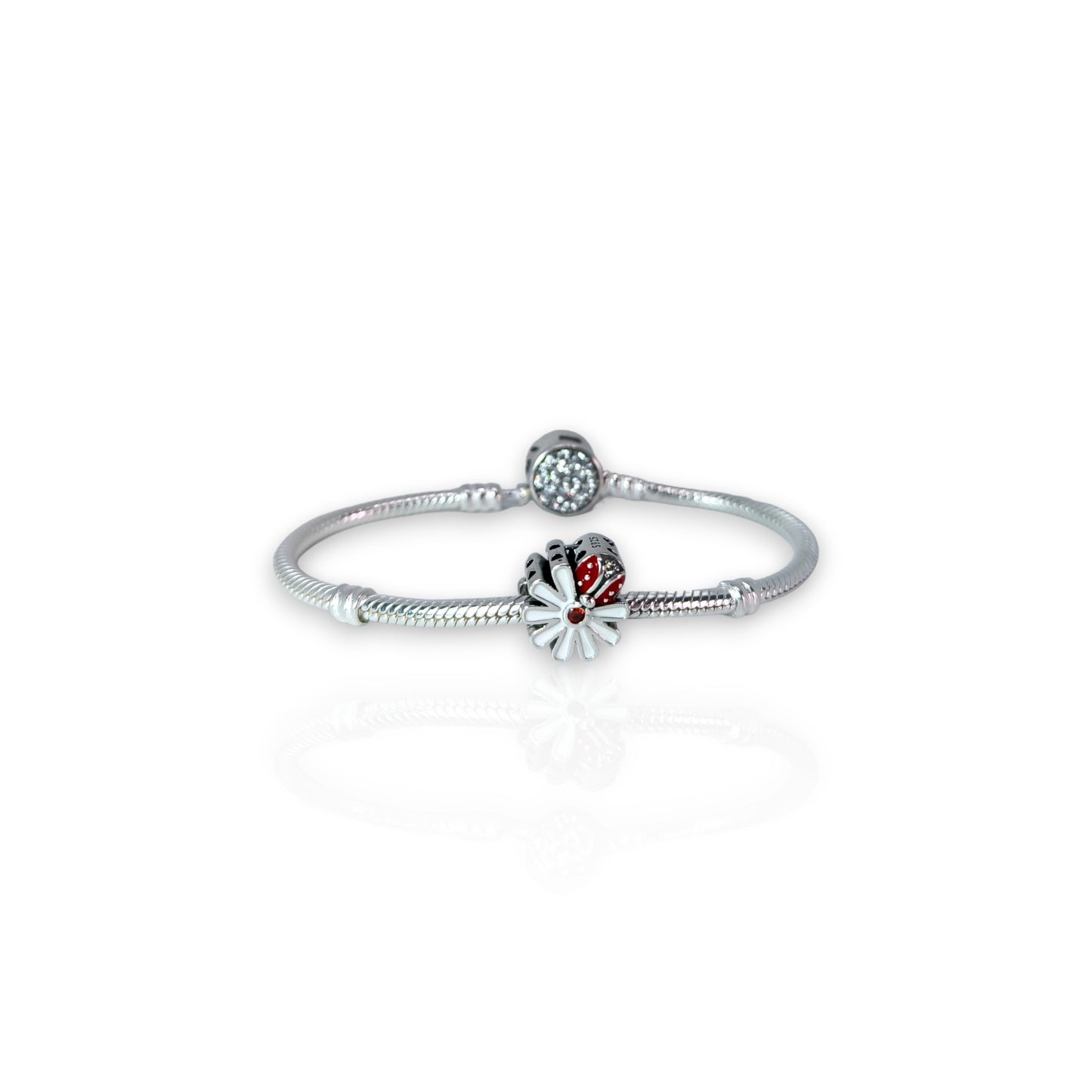 Talisman/Charm din argint - buburuză cu floare