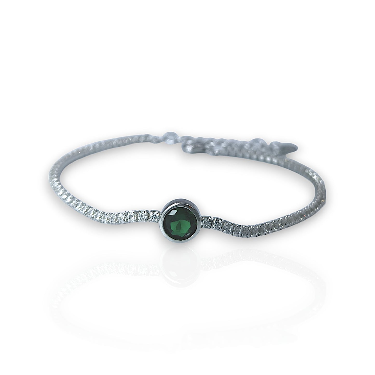 Brățară din argint Tennis cu pandantiv zirconia verde