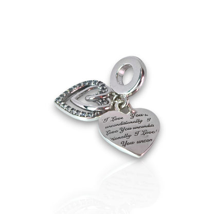 Talisman/Charm din argint - I love you unconditionally - inimă/heart