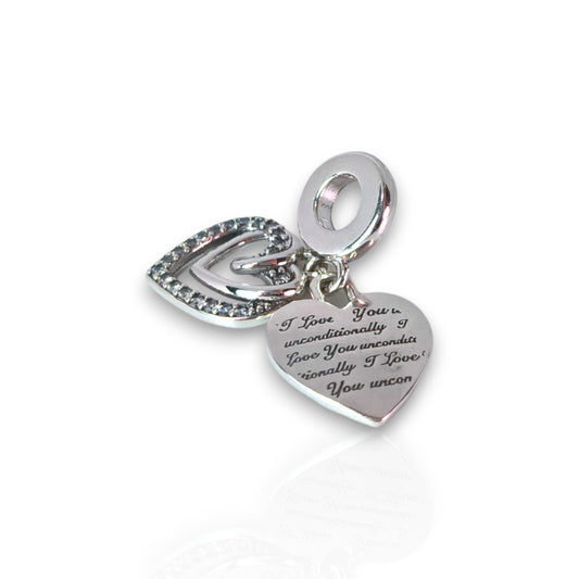 Talisman/Charm din argint - I love you unconditionally - inimă/heart