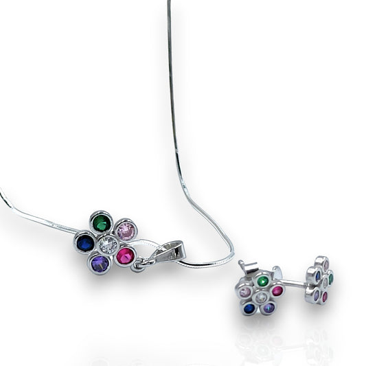 Set din argint, flori multicolore