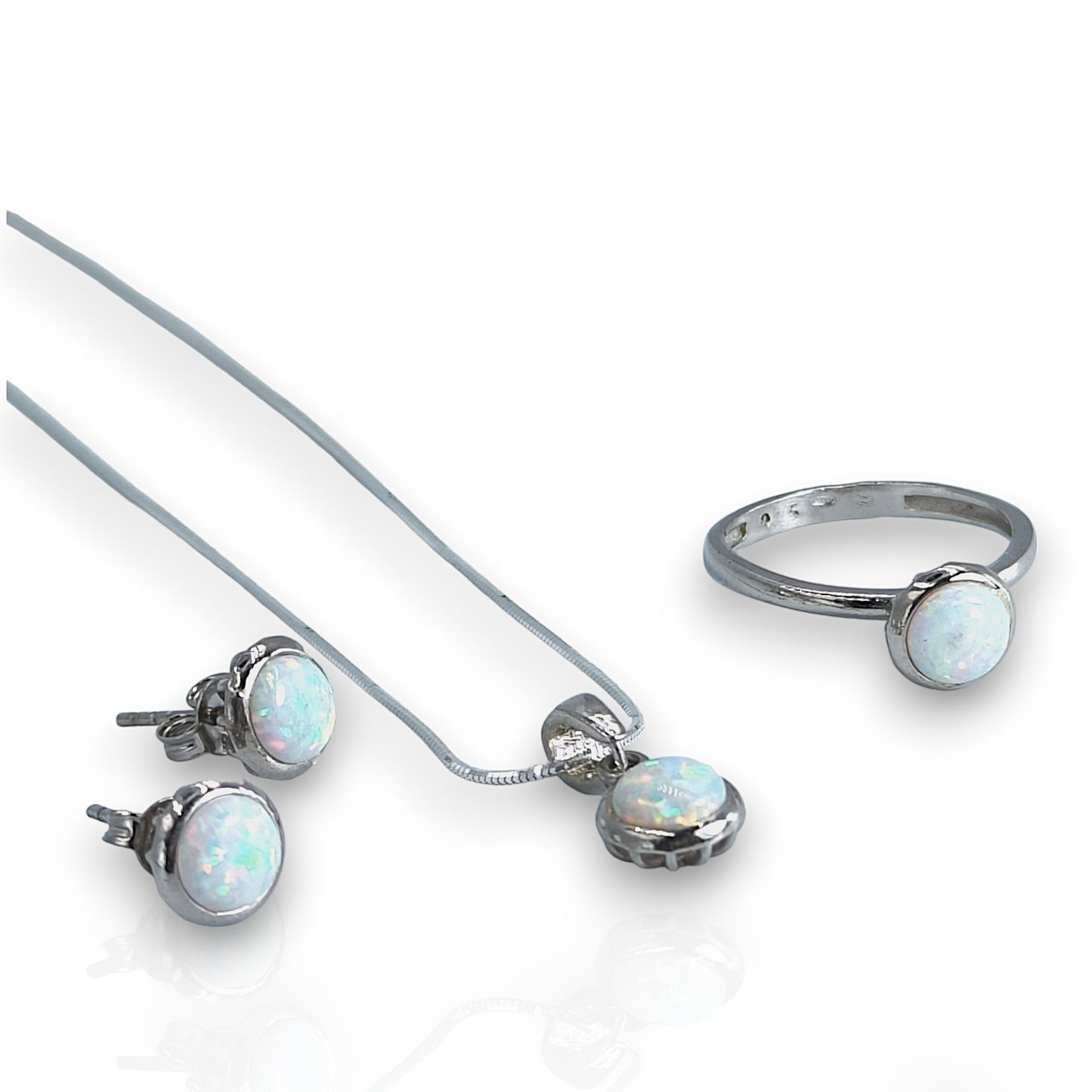 Set din argint opal alb
