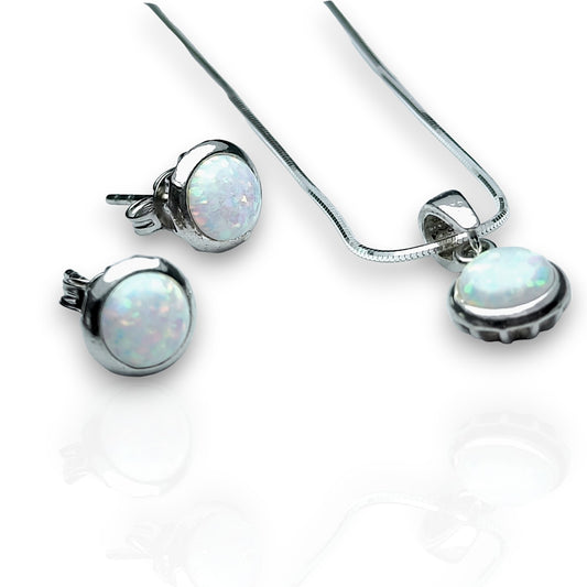 Set din argint opal alb