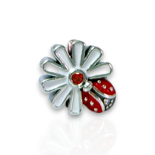 Talisman/Charm din argint - buburuză cu floare